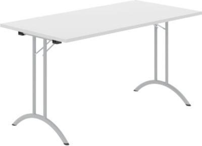 Schäfer Shop Select Klapptisch, Rechteck, Doppel-T-Fußgestell, Spezial-Klappbeschlag & Bodenausgleich, B 1400 x T 700 x H 720 mm, lichtgrau/alusilber