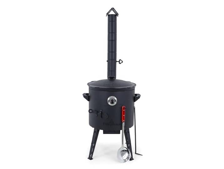 Utschak Feuerofen Ø 40 cm & Gusseisen-Kasan 12 L Kazan-Set mit Deckel Usbekischer Kochtopf für Grill & Plov Flacher oder Runder Boden wählbar (Runder Boden)