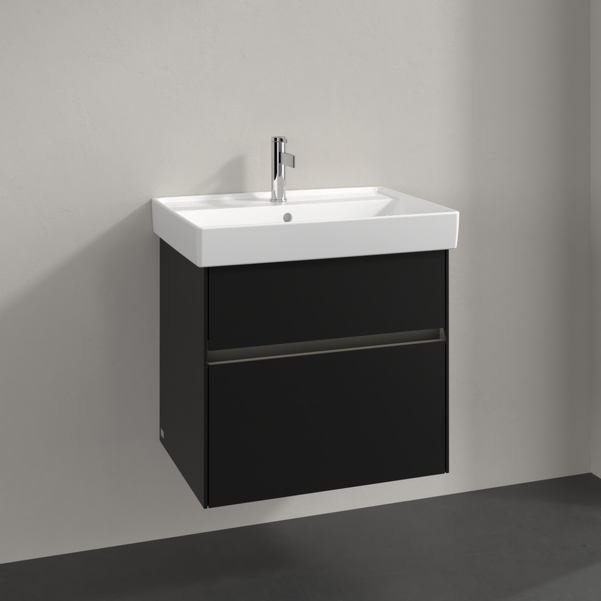 Villeroy und Boch Collaro Waschtischunterschrank C009B0VL 60,4x54,6x44,4cm, Waschbecken mittig, LED-Beleuchtung, volcano black