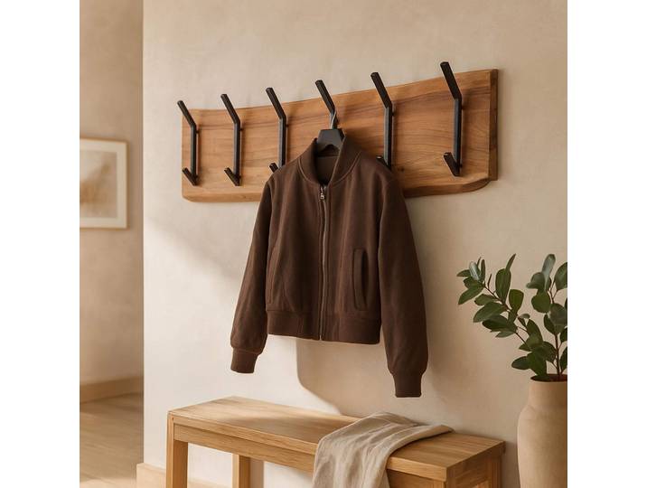 Patère murale en bois massif d'acacia 2 x 6 crochets - Trunk
