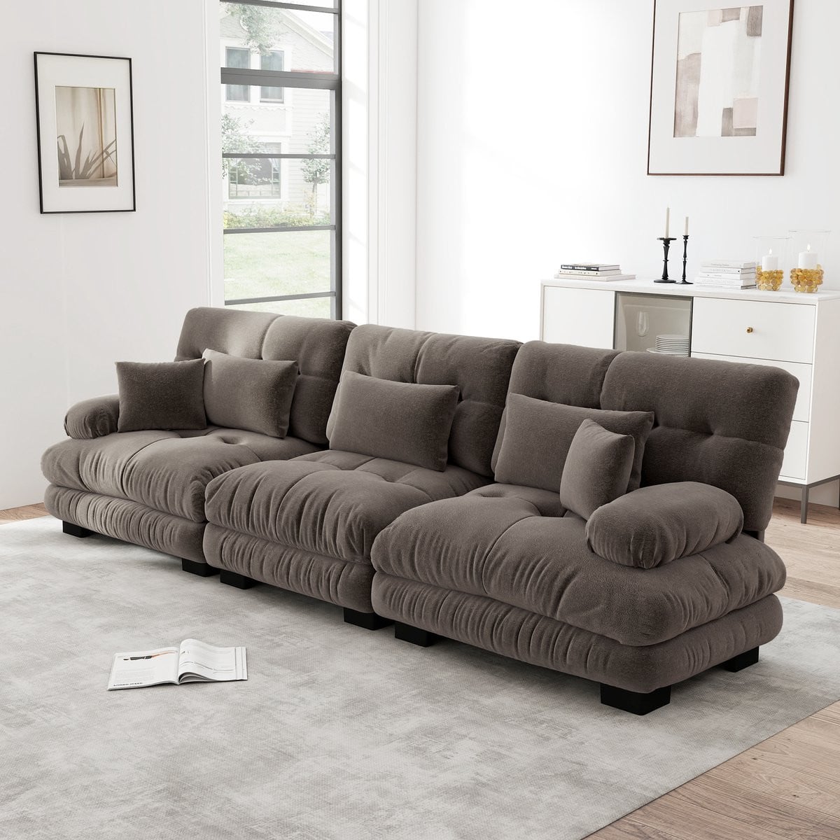 Zubaliya Modulaire 3-zits hoekbank met slaapfunctie in bruin vintage chenille