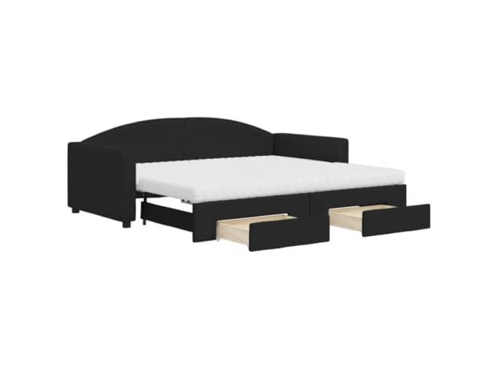 PUGYNBK 2-in-1-Schlafsofa mit Schubladen, schwarzer Stoff, 90 x 190 cm Holz und Metall, 2 Schaumstoffmatratzen, Lattenrost, für Wohnzimmer oder Schlafzimmer