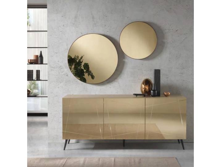 Buffet ISIDE - Madia 3 ante - Corps en verre miroir bronze - 5 pieds - Gris