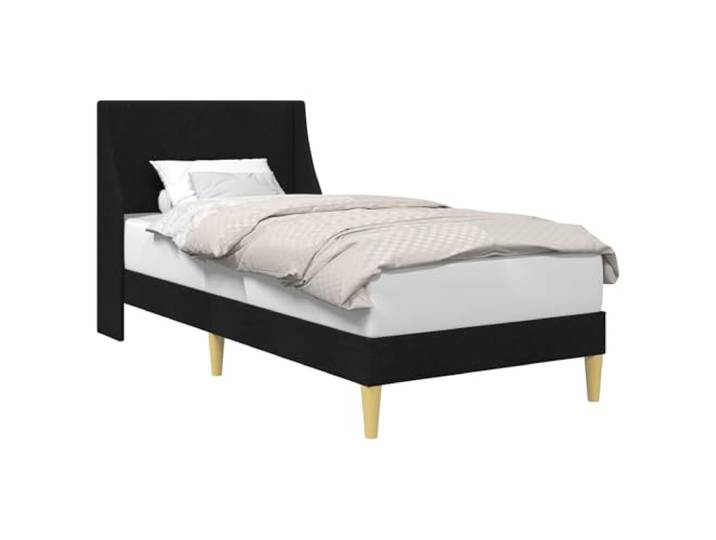 HMDNGOUT Bettrahmen mit Kopfteil Stoff Schwarz 100x200 cm, modernes Bettgestell aus Sperrholz mit wandmontiertem Kopfteil, platzsparendes Design mit gebogenen Latten für Komfort, einfache