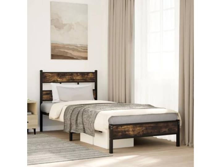 Massivholz Kiefer minimalistisch Kopfteil Bettgestell braun 150 x 200 cm Bettgestell Braun 150 x 200 cm Massivholz Kiefer mit Kopfteil Modernes Design Stabil und Langlebig Einfache Montage