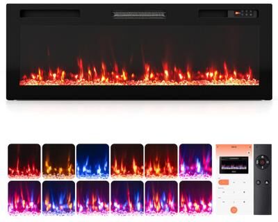 "Costway 30/36/40/50/60/72 Inch Smart WiFi Electric Fireplace with Recessed and Wall Mounted-50"""