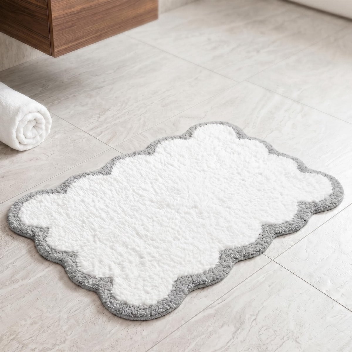 SnelShoppen Geschulpte Badmat Grijs - Antislip Badtapijt voor Badkamer en Douche - 80 x 50 cm