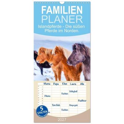 Familienplaner 2027 - Islandpferde - Die süßen Pferde im Norden. mit 5 Spalten (Wandkalender, 21 x 45 cm) CALVENDO