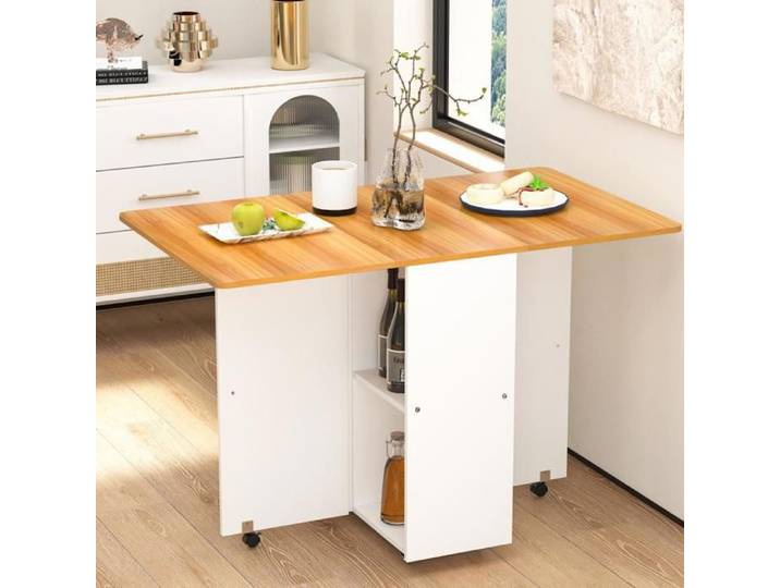 HOMEWELL. TABLE À MANGER PLIANTE MULTIFONCTIONNELLE - DESIGN EXTENSIBLE - 110*70*78 CM - COULEUR BOIS MASSIF