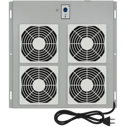 Dsit Belüftungseinheit mit 4 Ventilatoren und Thermostat für Outdoor Netzwerkschränken, Serverschrank Zubehör, Schwarz