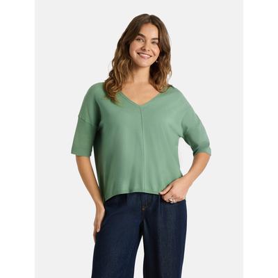 Kurzarmpullover LIEBLINGSSTÜCK "AmihanL", Damen, Gr. 42, grün (518, garden grün), Obermaterial: 72% Viskose, 28% Polyester, lässig geschnitten, V-Ausschnitt, Pullover, aus Viskose