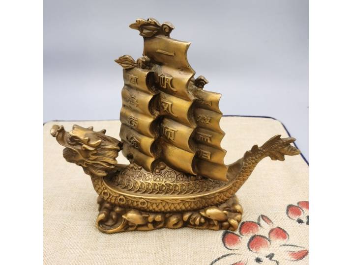 Statue de bateau à voile en cuivre, tortue dragon porte-bonheur, décoration de bureau et de maison, cadeau pour ornement de bureau