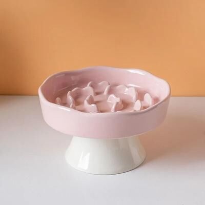Uplifted Finds Elevated Ceramic Slow Feeder Cat Bowl With Neck Protection pink