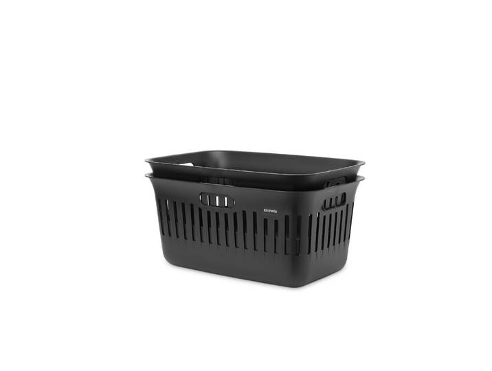 Wäschekorb BRABANTIA Collect IT 2 x 40 l , schwarz, B:58,7cm H:27cm T:38,7cm, Kunststoff, Wäschesammler, Wäschekorb
