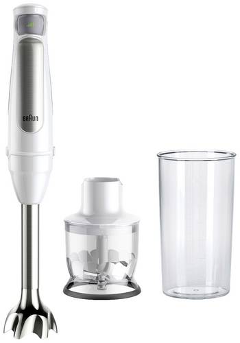 Braun MQ7020 WH Stabmixer 1000 W BPA-frei, stufenlose Geschwindigkeitseinstellung, mit Mixbecher Weiß, Silber