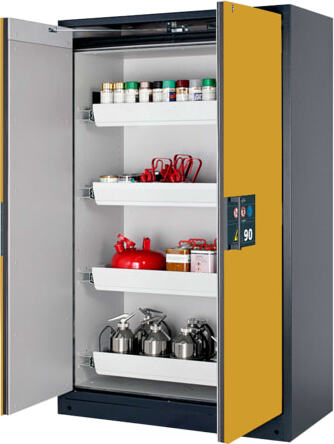 Gefahrstoffschrank - 1.953x1.193x615 mm - 3 Auszugswannen - Stahl - Front goldgelb