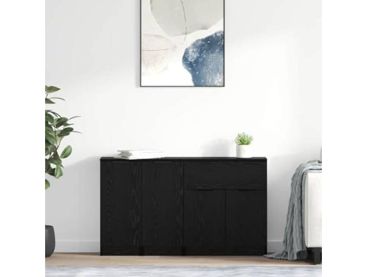 HEFZGDB Minimalistische Sideboards für modernes Wohnen mit klaren Linien, Pflegeleichte Sideboards aus Holzwerkstoff in Schwarz-Eiche, 3 Stück mit viel Stauraum und Schublade,