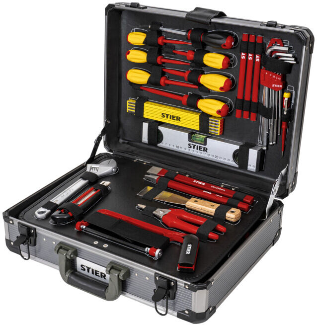 Assortiment de 128 outils pour électriciens STIER dans une valise en aluminium (905555)