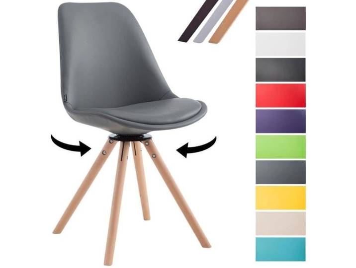 Chaise Scandinave - CLP - Calais - Similicuir - Pieds Bois De Hêtre Ronds - Design Retro Gris