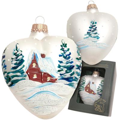 Christbaumschmuck KREBS GLAS LAUSCHA "Herz mit verschneitem Haus", silber, B:6cm H:6cm T:9cm, Glas, Weihnachtsbaumschmuck, Weihnachtsbaumschleife Weihnachtsbaumschmuck Weihnachtsanhänger Weihnachtsbaumklammer Weihnachtsbaumspitze, Christbaumschmuck...