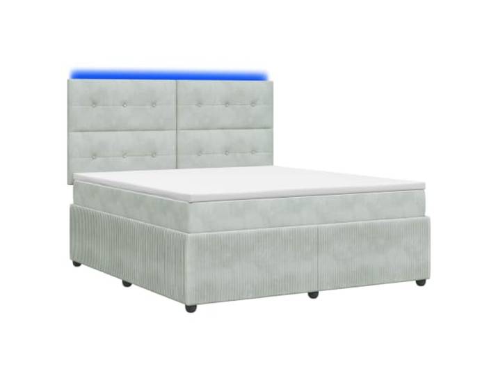 KTHLBRH Boxspringbett mit LED, mit Matratze, hellgrau, 140 x 190 cm Samt, USB-LED-Leuchten, Gasmechanismus, verstellbares Kopfteil 78-88 cm, Stauraum