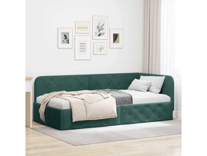 RJPLMFV Eckbettgestell, Velours, Dunkelgrün, 100 x 200 cm Armlehne, wendbar, platzsparendes Design, Schlafsofa, Lattenrost inklusive