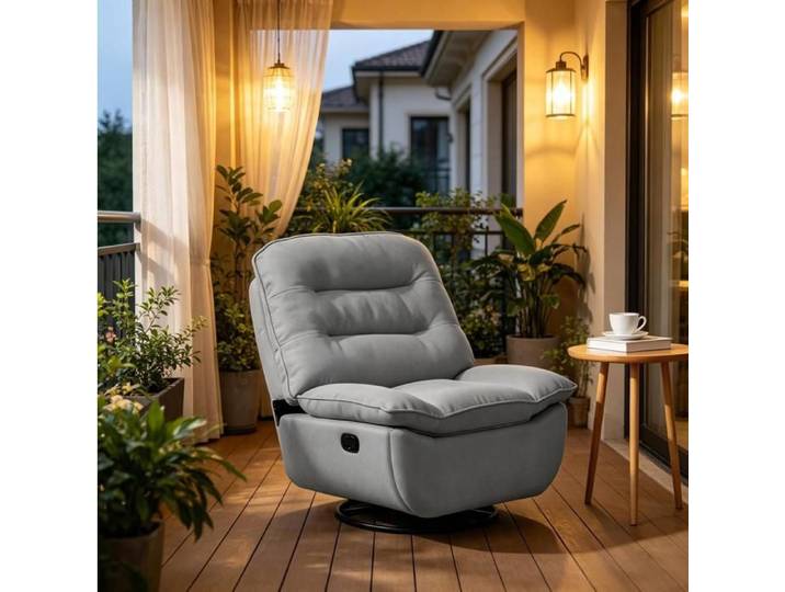 WUVRIE Fauteuil relax pivotant 360° à bascule repose-pieds relevable rangement intégré tissu gris foncé