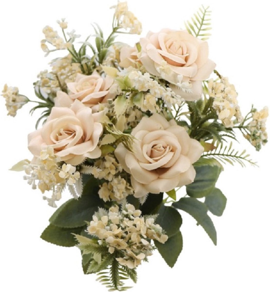 Chaks Kunstbloemen Boeket Rozen - 5 stuks - Ivoor/Zalm - Hoogte: 41 cm