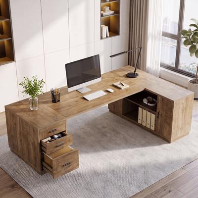 1Easylife 86'' L-Shaped Corner Executive Desk with File Drawers for Home Office