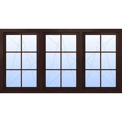 Kunststoff Fenster 3-flügelig VALENTIN 3-fach Verglasung Mahagoni holzähnlich innen öffnend Seitenunabhängig