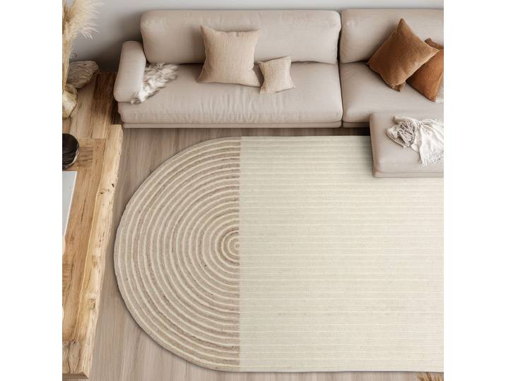 Teppich Jaylin , beige (natur), B:60cm H:13mm L:110cm, Kunstfaser, Wolle, SCHÖNER WOHNEN-KOLLEKTION, Teppiche, Teppich, aussergewöhnliche Form, melierter Farbverlauf, Halbkreis, Wohnzimmer