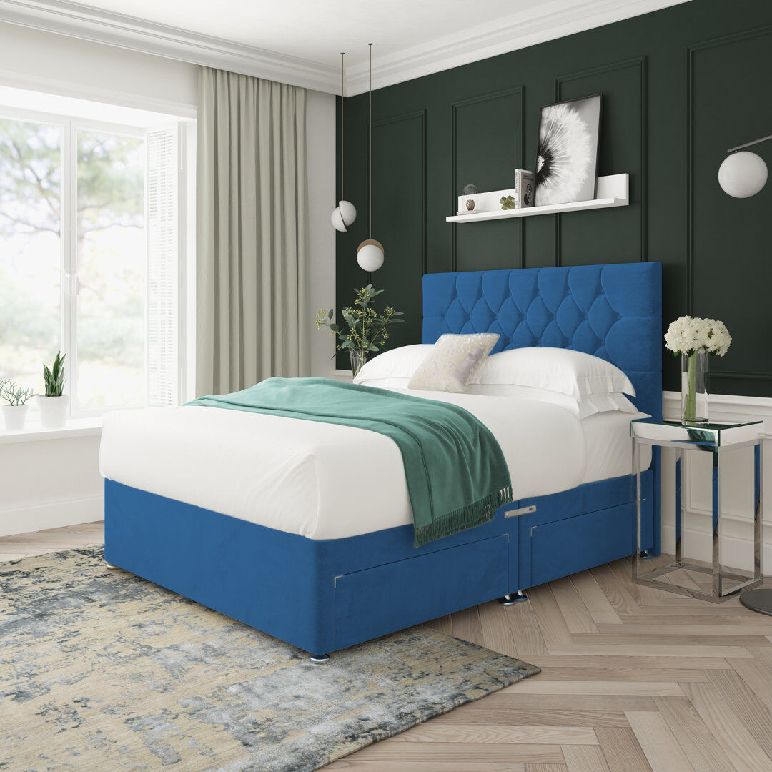 17 Stories Upholstered Bed Blue Double (4'6)