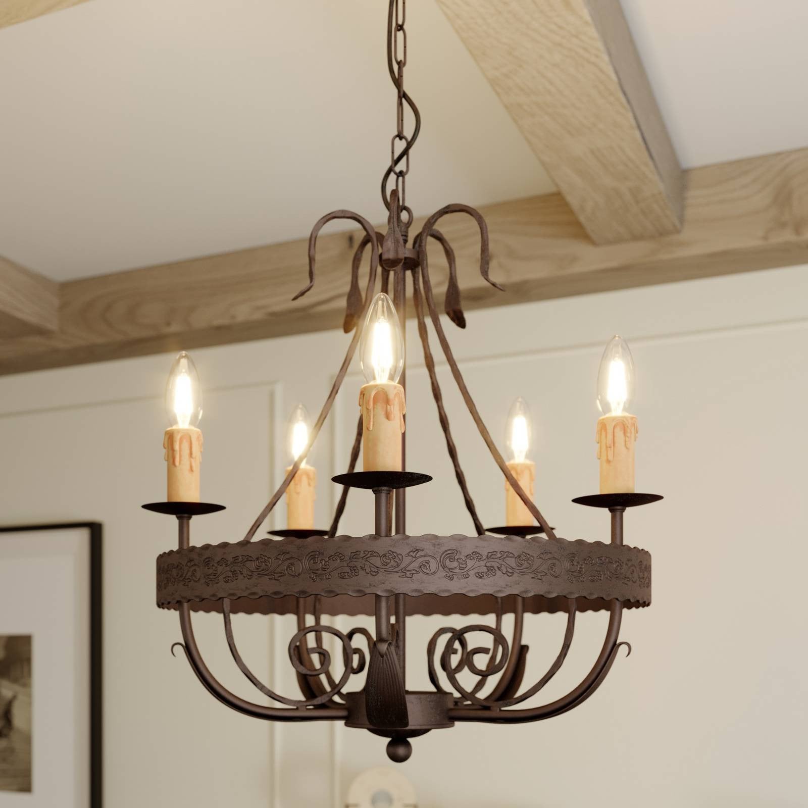 Luminex Kroonluchter Loara, Brons, Dimbaar, Metaal en Glas, Landelijke Stijl
