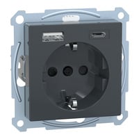 Schutzkontakt Steckdose mit USB Ladegerät, Unterputz, 16 Ampere, 250 Volt, Typ F anthrazit, Retail
