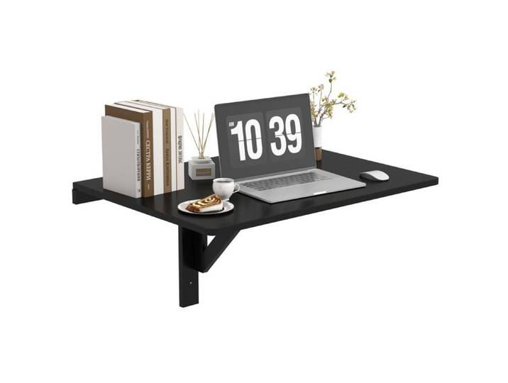 GIANTEX Bureau d'Ordinateur Murale Pliante - Table Rabattable - Support en pin - 80x60x45 cm - Salon Cuisine Buanderie - Noir