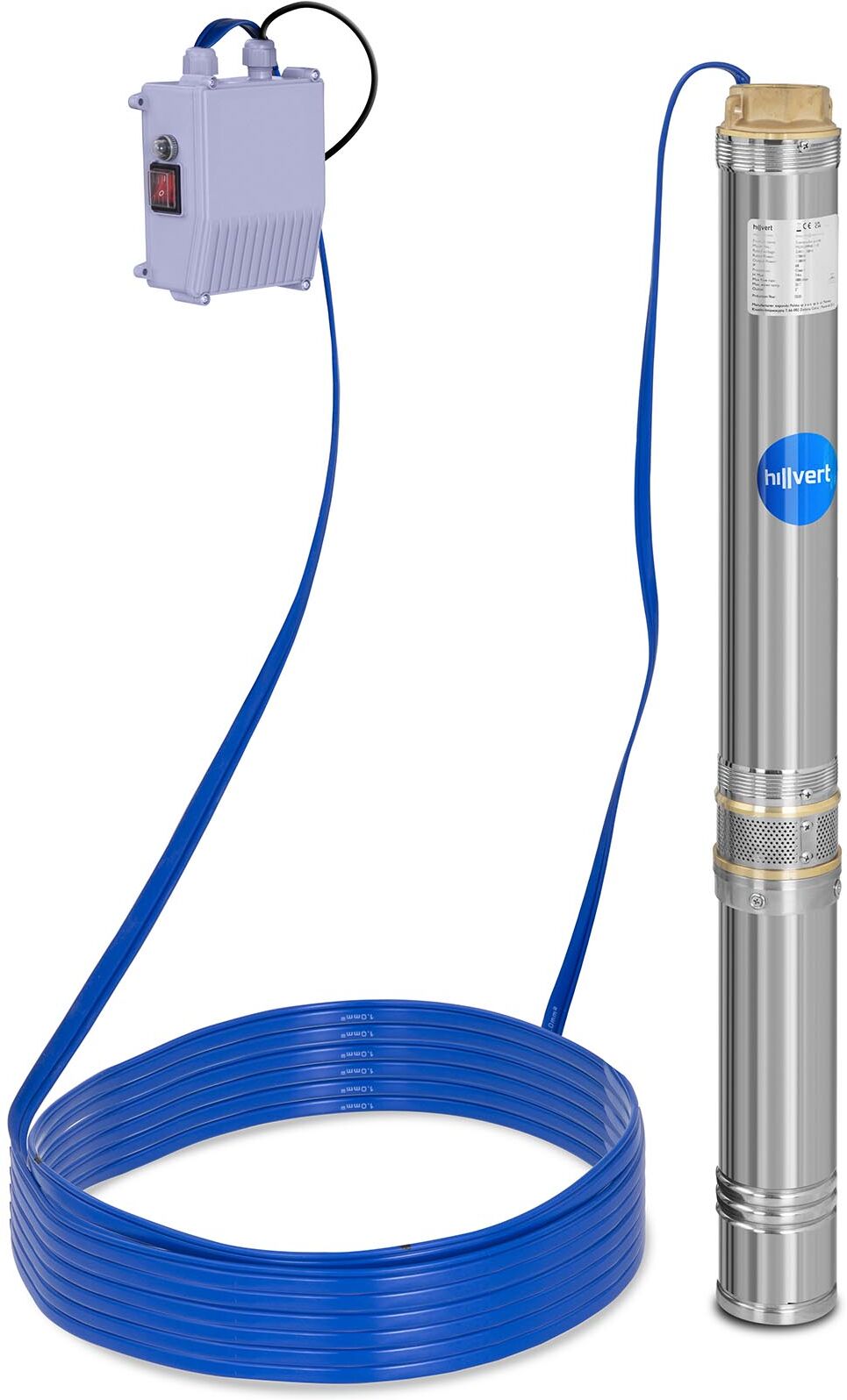 hillvert Submersible Pump - 95 mm / 3.75" - 10,800 l/h - 1100 W - 20 m cable - 54 m lift - stainless steel MSW-SPP48-110