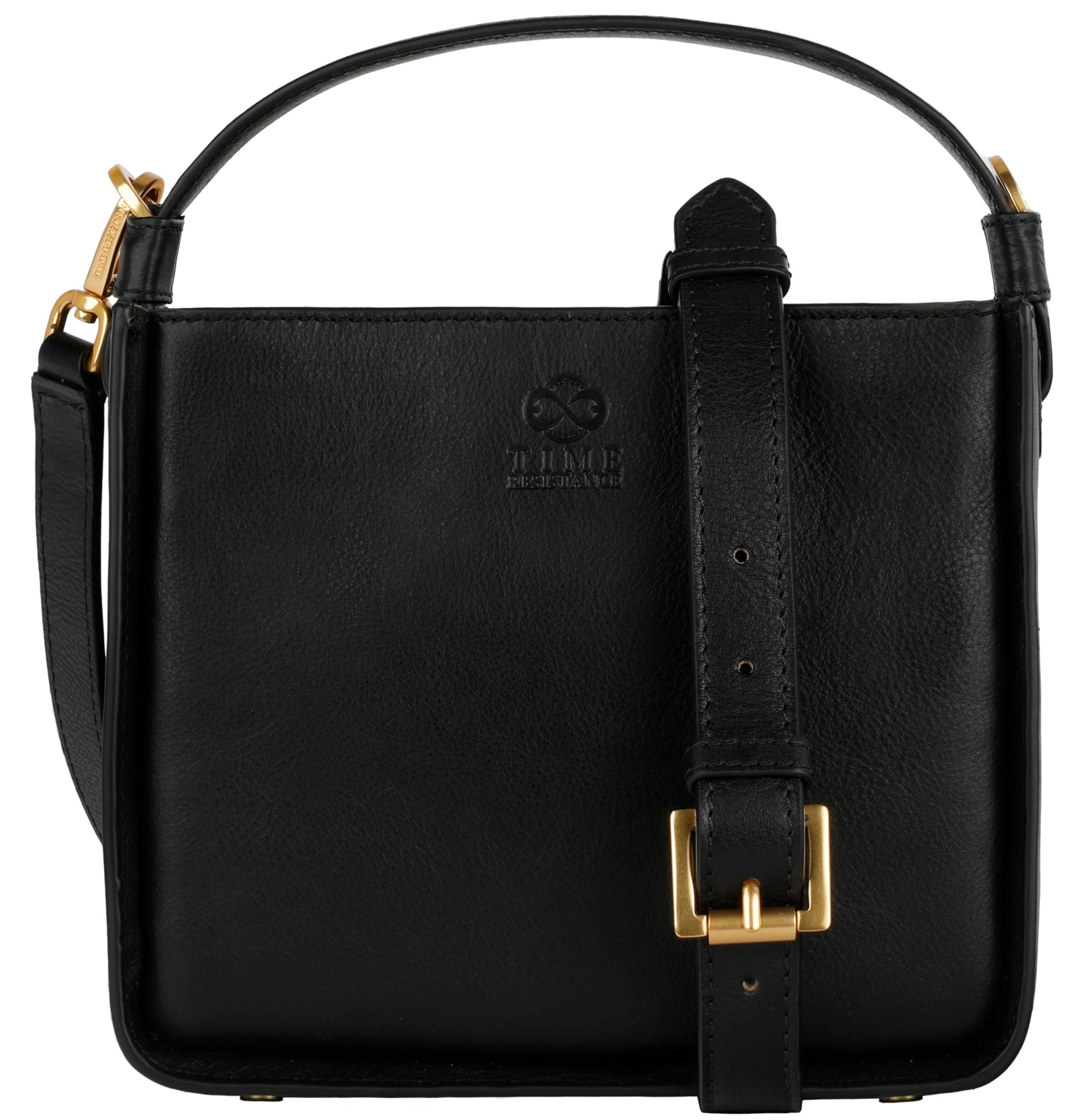 Time Resistance Lederhandtasche - Geldbörse aus vollnarbigem Leder für Damen - T