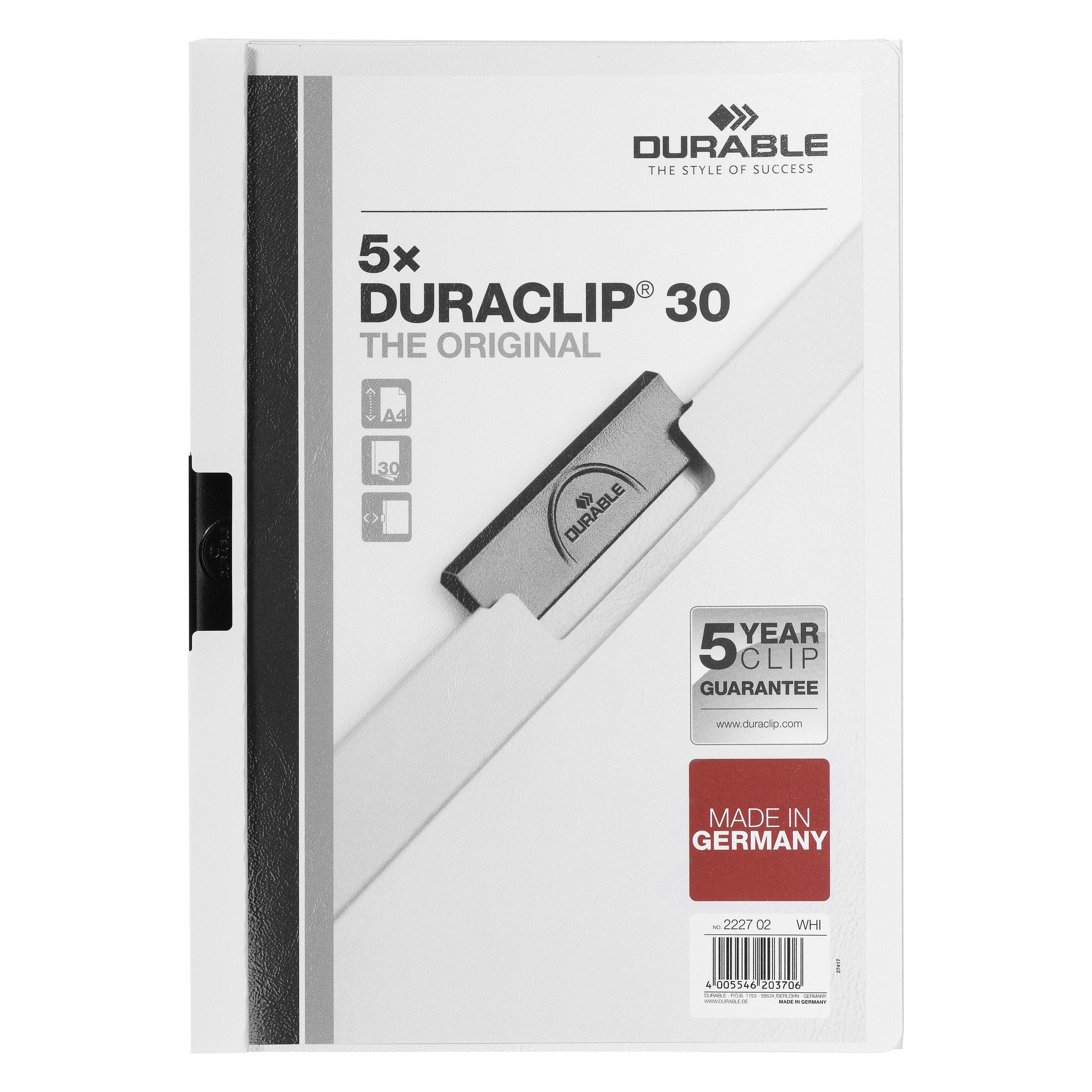 Durable Klemmhefter DURACLIP ORIGINAL 30, DIN A4, weiá (A4, 5x) (2227-02)