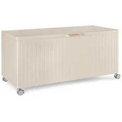 Gartentruhe Ocean aus Aluminium, modern, seidenbeige, mit Gaskolben und Rollen, Outdoor