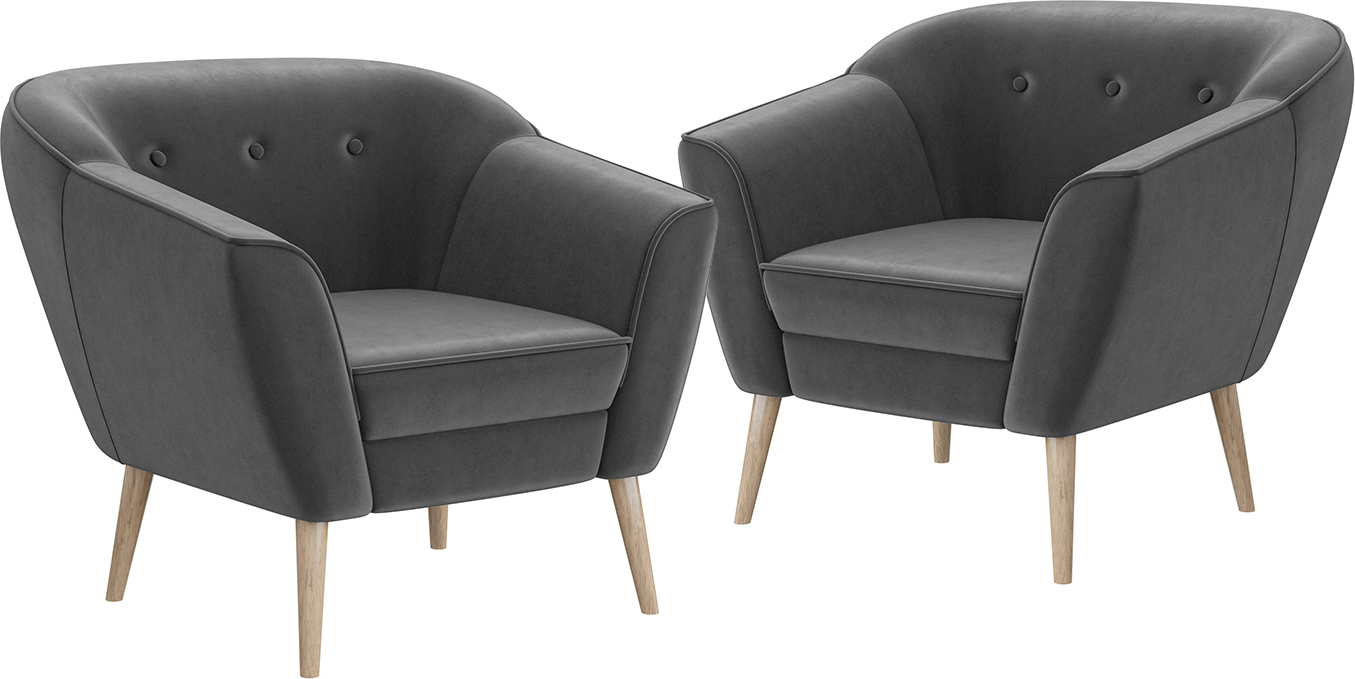 MEBLINI Sofa Sessel für Wohnzimmer 2er Set - Mini Lounge für zwei Personen - Sitzgarnitur - Polstergarnitur - DORIS - 1+1 - Dunkelgrau Samt