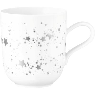 Becher SELTMANN WEIDEN "Liberty - Silver Stars", bunt (weiß, silberfarben), B:8,6cm H:10cm Ø:12,2cm, Porzellan, Trinkgefäße, Becher, Becher mit Henkel 0,40 l