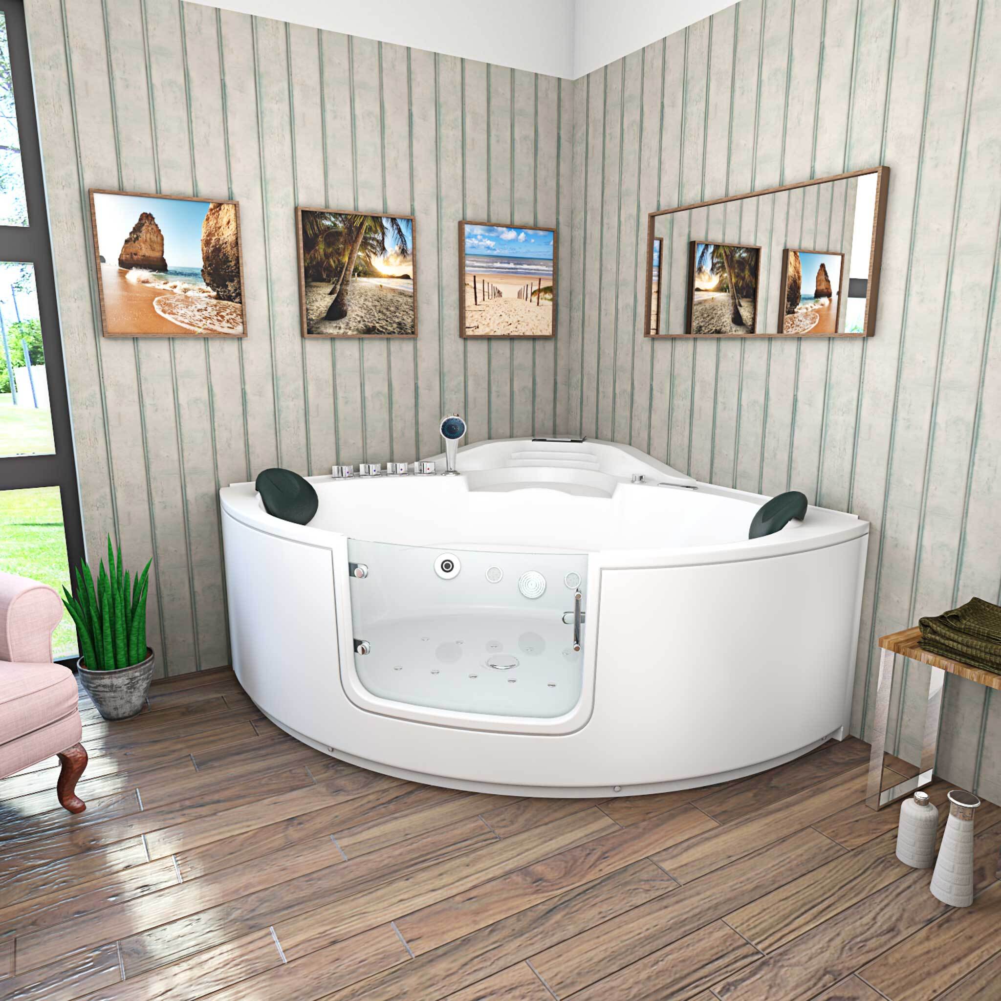 Whirlpool Pool Badewanne Eckwanne Wanne W60H-TH 140x140cm mit Tür Walk-in-Pool