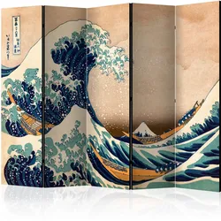 Paravent Hokusai Dunkelgrün/Beige