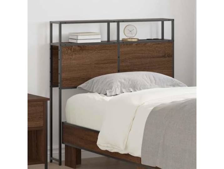 Modernes Kopfteil aus Ingenieurholz mit Einlegeböden und Steckdosen, rechteckig, für die Lagerung im Schlafzimmer, Eiche braun