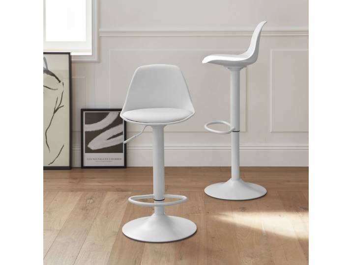 Tabourets de bar réglables, simili cuir blanc
