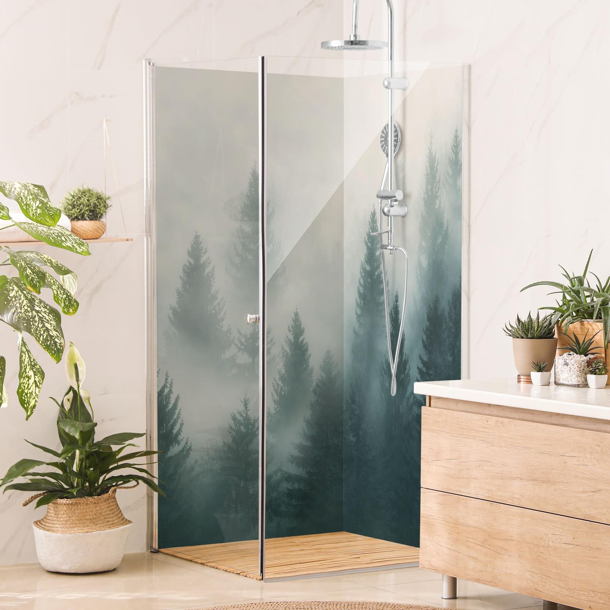 Duschrückwand Wald selbstklebend - 0.35 mm Wandpaneel wasserfest Wald beige Motiv Badrückwand fugenlos Smart matt 110x210 cm