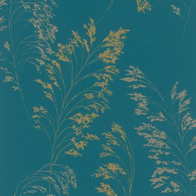 Galerie Wallcoverings Shrub Leaf On Plain Linen Texture Vinyl on Non-woven Soft Metallic Wallpaper Roll