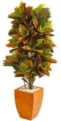 Nearly Natural 5.5' Croton Artificial Plant in Orange Planter (Real Touch)