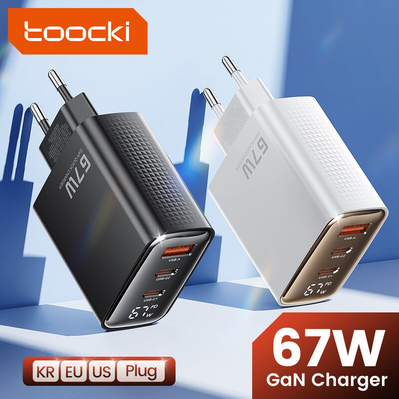 Toocki 3-in-1 67W wandoplader met intrekbare Type-C-kabel en 2 USB-poorten voor iPhone, MacBook, iPad en Galaxy