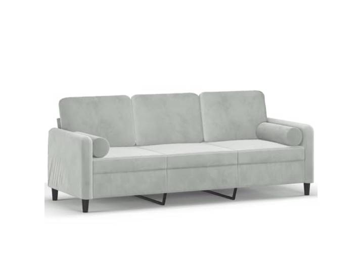 Makastle 3 Sitzer Sofa Couch mit Zierkissen Hellgrau 180 cm Samt